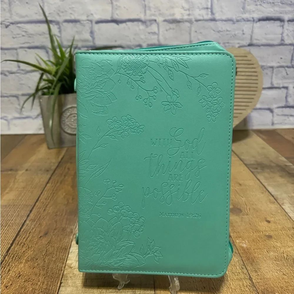 Christian Bible CoverTeal With God All Things are Possible Matt 19:26 Book Cover
